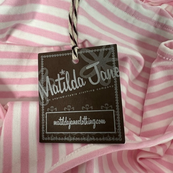 Matilda Jane Pink Striped Dress Trim Accents Cross Back Straps NWT Girls 10 - Picture 7 of 8